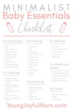 a baby checklist with text that says, minimalist baby essentials checklist