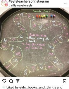 a board game with words written on it and some writing on the board in different colors