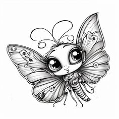 a drawing of a butterfly with big eyes