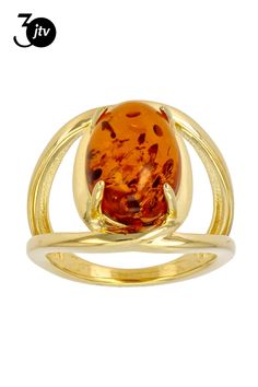 14x10mm Oval Amber 18k Yellow Gold Over Sterling Silver Ring. Measures Approximately 0.93"L x 0.76"W. Not Sizeable. Insect Ring, Sterling Silver Ring, Sterling Silver Rings, Silver Ring, Amber, 18k Gold, Silver Rings, Yellow Gold, Sterling Silver