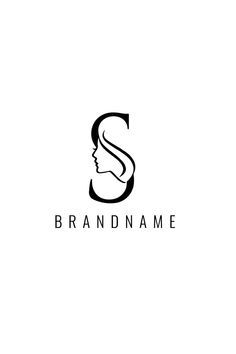 a black and white logo with the letter s in it's center, as well as an image of a woman's face