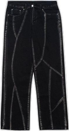 TALISHKO - Line Panel Hand Painted Pants - streetwear fashion Y2k Style Black Pants For Spring, Y2k Black Pants For Spring, Baggy Black Straight Jeans, Black Wide Leg Techwear Jeans, Black Spring Grunge Pants, Black Wide Leg Hip Hop Jeans, Black Relaxed Fit Wide-leg Jeans, Black Y2k Style Trousers, Black High-waisted Relaxed Fit Jeans