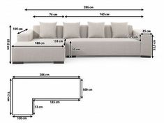 the sectional sofa is shown with measurements for each seat and back side, along with an additional