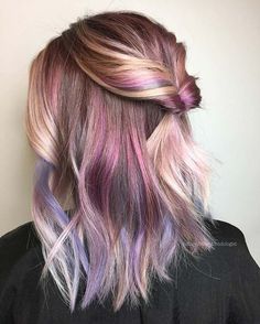 Unique Hair Color Ideas, Unique Hair Color, Pink And Purple Hair, Underlights Hair, Hair Color Unique, Spring Hair Color, Unique Hair, Fantasy Hair