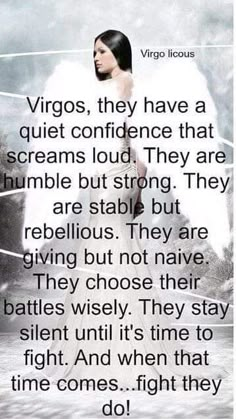 a woman with an angel wings quote on her face and the words virgos, they