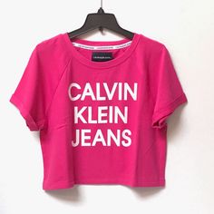 Brand New, Never Worn With Original Tag! Color: 8ee Beetroot Casual Pink Cropped T-shirt With Letter Print, Sporty Logo Print Cropped T-shirt For Spring, Calvin Klein Crew Neck T-shirt For Spring, Spring Stretch Tops With Logo Print, Pink Letter Print Athleisure Top, Pink Athleisure Top With Letter Print, Spring Athleisure Top With Letter Print, Spring Calvin Klein Logo Print T-shirt, Spring Calvin Klein T-shirt With Logo Print