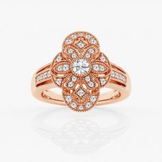 Pay homage to one of the most glamorous eras of fashion with this gorgeous art deco diamond ring. An array of lab grown round diamonds form an intricate and striking geometric pattern that any flapper would be proud to wear. Use this exquisite style to add a vintage-inspired flair to your special occasion and evening outfits. Art Deco Rose Gold Diamond Ring, Art Deco Rose Gold Round Diamond Ring, Rose Gold Art Deco Diamond Ring, Eras Of Fashion, Art Deco Diamond Ring, Deco Diamond Ring, Deco Fashion, Art Deco Diamond Rings, Pearl And Diamond Earrings