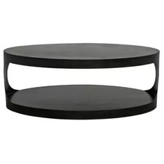 a black coffee table with two shelves on each side and one shelf in the middle