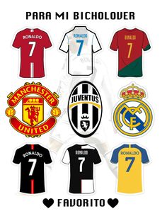 several different soccer jerseys and numbers on a white background