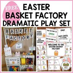 an easter basket factory dramatic play set with free printables and activities for kids