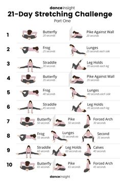 the 21 day stretching challenge is shown in this chart, with instructions to do it