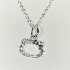 Silver Cz Hello Kitty Pendant On Silver Necklace Choose From An Assortment Of Chains I Handmake These So Let Me Know If You Want Any Alterations. Make Sure To Bundle With Matching Earrings. Necklaces Hello Kitty, Hello Kitty Necklace, Kitty Necklace, Kitty Stuff, Jewelry Accessories Ideas, Accessories Ideas, Cat Pendants, Cat Necklace, Fancy Jewelry