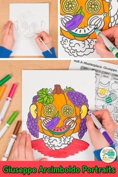 kids are drawing pumpkins with markers and crayons