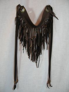 Leather Fringe Beaded Bib Necklace Brown Leather by Vacationhouse, $55.00 Brown Fringe Jewelry For Festivals, Bohemian Jewelry With Leather Strap, Unique Brown Festival Choker, Unique Brown Choker For Festival, Beaded Bib Necklace, Bib Necklaces, Leather Fringe, Bib Necklace, Bohemian Jewelry