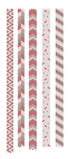 four rows of red and white knitted bracelets