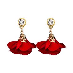 Elegant Red Rose Dangle Stud Crystal Earrings Color: Red Gold Tone With Silky Petals Limited Stock Color Is Red, Pic Looks More Burgundy Valentine's Day Red Flower Party Earrings, Red Elegant Flower Earrings For Valentine's Day, Elegant Red Flower Earrings For Valentine's Day, Rose Design Rose Red Earrings For Party, Rose Red Rose Design Earrings For Party, Rose-colored Earrings For Party, Party Rose Design Flower Drop Earrings, Party Rose Design Drop Flower Earrings, Elegant Red Flower Earrings For Party