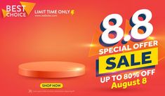 an advertisement for a special sale on the red background with yellow and white text that reads 8 / 8 special offer up to 80 % off