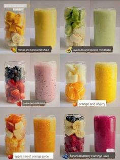 there are many different types of smoothies in jars