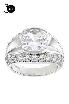 Bella Luce�� white diamond simulant 8.92ctw square cushion and round, rhodium over sterling silver ring. Measures approximately 0.88" L x 0.56" W and is not sizeable. The diamond equivalent weight is 5.40ctw. White Cushion Cut Jewelry With Pave Setting, White Cushion Cut Cubic Zirconia Diamond Ring, Modern Cushion Cut Cubic Zirconia Jewelry, Cushion Cut Cubic Zirconia Jewelry With Pave Setting, Dazzling White Cushion Cut Rings, Dazzling Cushion-cut White Jewelry, Luxury White Cushion Cut Jewelry, Cushion Cut Cubic Zirconia Jewelry With Center Stone, Silver Cushion Cut Jewelry With Center Stone