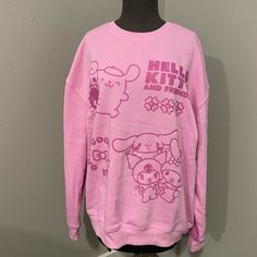 Size Xl Crewneck Sweater From “Hello Kitty And Friends By Sanrio” Brand. Shown On Size Small Mannequin. Cute Oversized. Brand New Without Tags, Never Worn. Double Sided With A Darker Magenta Pink On The Back And More Hello Kitty Friends Buttery Soft Material! Machine Wash Cold Pink Y2k Sweatshirt With Graphic Print, Pink Y2k Graphic Print Sweatshirt, Pink Y2k Style Graphic Print Sweatshirt, Pink Kawaii Sweatshirt, Cute Hello Kitty Print Crew Neck Sweatshirt, Hello Kitty Print Crew Neck Top For Winter, Trendy Hello Kitty Print Crew Neck Sweatshirt, Winter Hello Kitty Print Crew Neck Top, Y2k Long Sleeve Tops With Cartoon Print