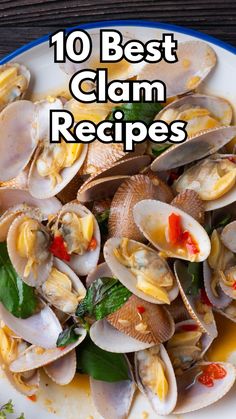 a plate full of clams and sauce with the words 10 best clam recipes