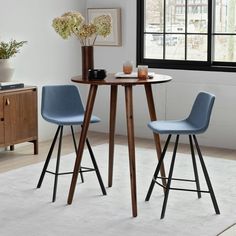 two chairs and a table in a room