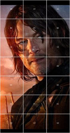 the walking dead character is shown in an image that appears to have been made into a grid