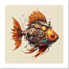 a drawing of a fish with gears in it's body