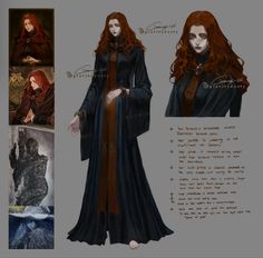 the concept art for game of thrones character sheet, with pictures and description text