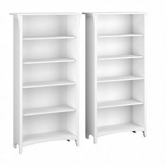 two white bookcases side by side on a white background