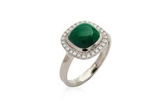 "This luxurious engagement ring is hard to ignore! It has a beautiful combination of colors and shapes, made with premium quality materials, designed in clean precise geometric lines, and has a lot of presence and beauty. The contrast between the green malachite and the clear diamonds is eye-catching and impressive. Get this unique engagement ring for the woman who has your heart and she will say \"yes!\" and wear this elegant engagement ring every day for the rest of her life! ✿ Item details ✿ Luxury Oval Malachite Rings, Luxury Green Halo Design Wedding And Engagement, Malachite Engagement Ring, Elegant Engagement Ring, Luxury Engagement Rings, Elegant Engagement Rings, Green Malachite, Combination Of Colors, Ring With Diamond