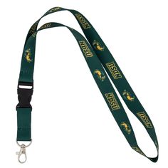 a lanyard strap with a green and gold design on the front, featuring an image of a dragon