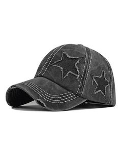 Distressed Wash Sequin Star Baseball Cap - AnotherChill Black Cap Hat, Star Baseball Cap, Grunge Baseball Cap, Y2k Baseball Cap, Cool Cap Design, Cool Caps Hat, Grunge Hats, Hat Design Ideas, Cap Design Ideas