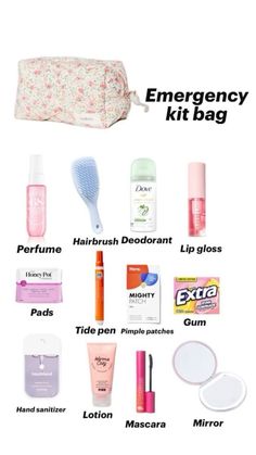 Emergency Kit Bag, Schul Survival Kits, Middle School Essentials, School Emergency Kit, School Backpack Essentials, Preppy School Supplies, School Routine For Teens, School Survival Kits, Pretty School Supplies