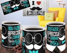 three coffee mugs with mustaches and glasses on them are sitting on a table