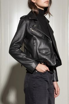 Biker Leather Jacket | SERRANO Luxury Leather Biker Jacket In Casual Style, Luxury Allsaints Leather Jacket For Fall, Luxury Leather Business Jacket, Luxury Black Biker Jacket For Work, Luxury Leather Jacket For Business, Allsaints Women's Biker Style Outerwear, Luxury Biker Jacket For Cold Weather, Luxury Biker Jacket For Work, Luxury Moto Outerwear For Work