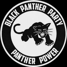 the black panther party logo is shown in white and has an angry cat on it's chest