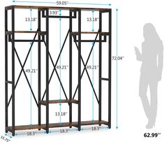 the measurements for a bookcase with three shelves and one man standing next to it