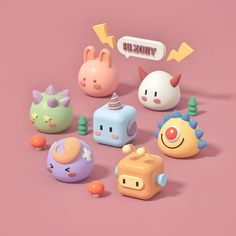 an assortment of toys on a pink background