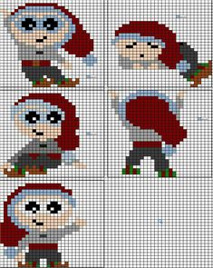 cross stitch pattern with three different characters