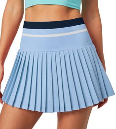 PRICES MAY VARY. Seamless support meets flowy movement. Our expanded 4.5" pleated tennis skirt with seamless waistband integrates with the weightless A-line pleats, delivering a flattering silhouette that moves with you. No more bulky seams digging in or causing irritation, so you can stay fully focused on your game without distractions. Beat the heat. Bring it cool. Feather light fabric with UV protection, you’ll be cool as a cucumber on the hottest days. This lightweight tennis skirt gives you Light Blue Tennis Skirt, Disney Vacation Outfits, Blue Tennis Skirt, Pleated Tennis Skirt, Athletic Skirt, Match Point, Tennis Skirts, Pleated Skirts, Tennis Skort