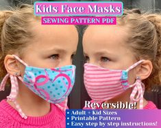 2-layer Fabric Face Mask Sewing Pattern Instructions.  This is an instant PDF digital download for how to make your own face mask using 2 layers of fabric.  This face mask sewing pattern tutorial, includes step-by-step instructions on how to make your own face mask.   3 sizes included in the pattern (2-6 years old, 7-12 years old, Teen/Adult size).   Also included: instructions for many different ways of tying and fastening the face mask; elastic cord, hair elastic, how to make fabric ties, and Masks Pattern, Mask Patterns, Face Mask Pattern, Animal Face Mask, Sewing Creations, Kids Face Mask, Mask Designs, Face Mask Tutorial, Easy Face Mask Diy