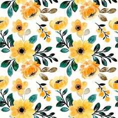 watercolor flowers and leaves on a white background seamless wallpaper pattern stock photo