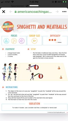 the website for spaghetti and meatballs, which is designed to look like an animated character