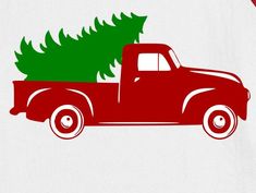 an old red truck with a christmas tree on the back is shown in this t - shirt