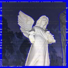 an angel statue is shown in front of a blue background with the words prayer written below it