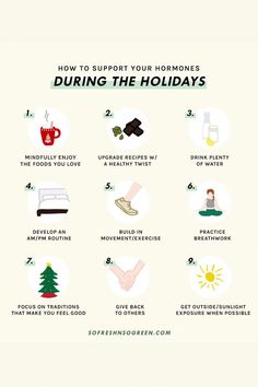 9 simple hormone healthy holiday tips to help you reduce stress, enjoy this time of year & look + feel your best. Regular Menstrual Cycle, How To Balance Hormones, Mood Boosting Foods, Period Relief, Winter Health, Winter Wellness, Balance Your Hormones