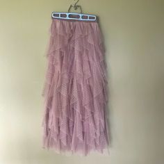 This Is A Skirt Anthropologie Currently Has For Sale For $158. I Bought It And Have Lost Weight (Yay!) So It No Longer Fits Me. I Wore It Once! Has An Elastic Waistband And Is Super Cute!! Spring Evening Bottoms With Tulle Skirt, Feminine Ruffled Evening Skirt, Pink Tulle Midi Skirt Bottoms, Feminine Ruffled Midi Skirt, Feminine Ruffled Maxi Skirt For Party, Pink Tulle Midi Skirt, Summer Evening Tiered Skirt, Feminine Tiered Tulle Skirt Bottoms, Feminine Ruffled Bottoms For Party