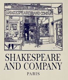 shakespeare and company paris poster, with the words shakespeare and company written in black ink