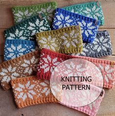 knitted headbands with the words knitting pattern on them in different colors and designs